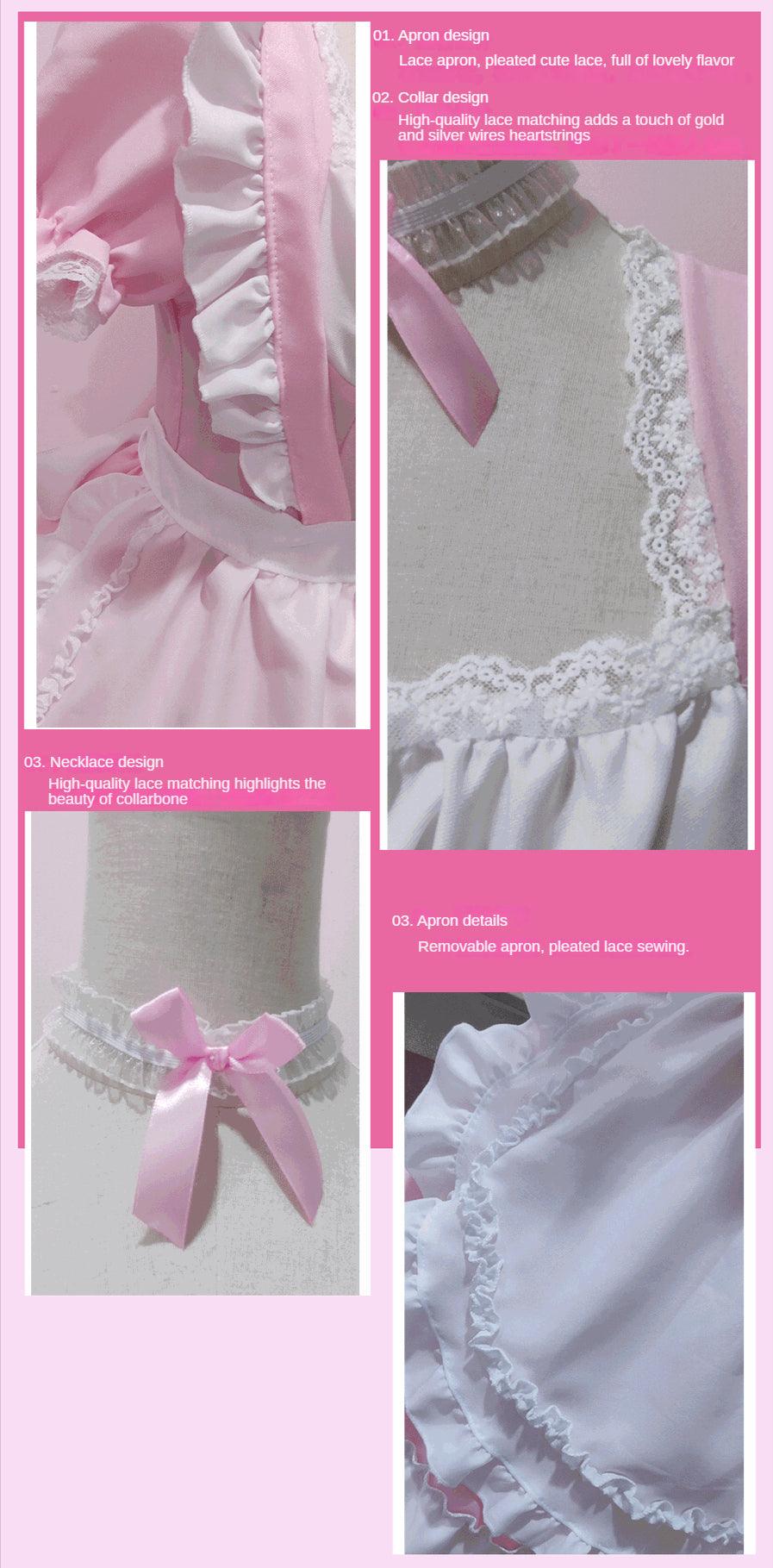 Pink Cute Coffee Waiter Maid Outfit Lolita Dress Japanese Cute Fancy Dress Cosplay Costume